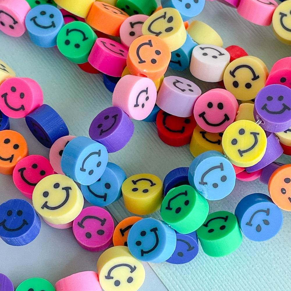 10mm Rainbow Smiley Face Polymer Strand