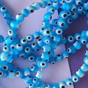 8mm Light Blue Evil Eye Glass Round Strand