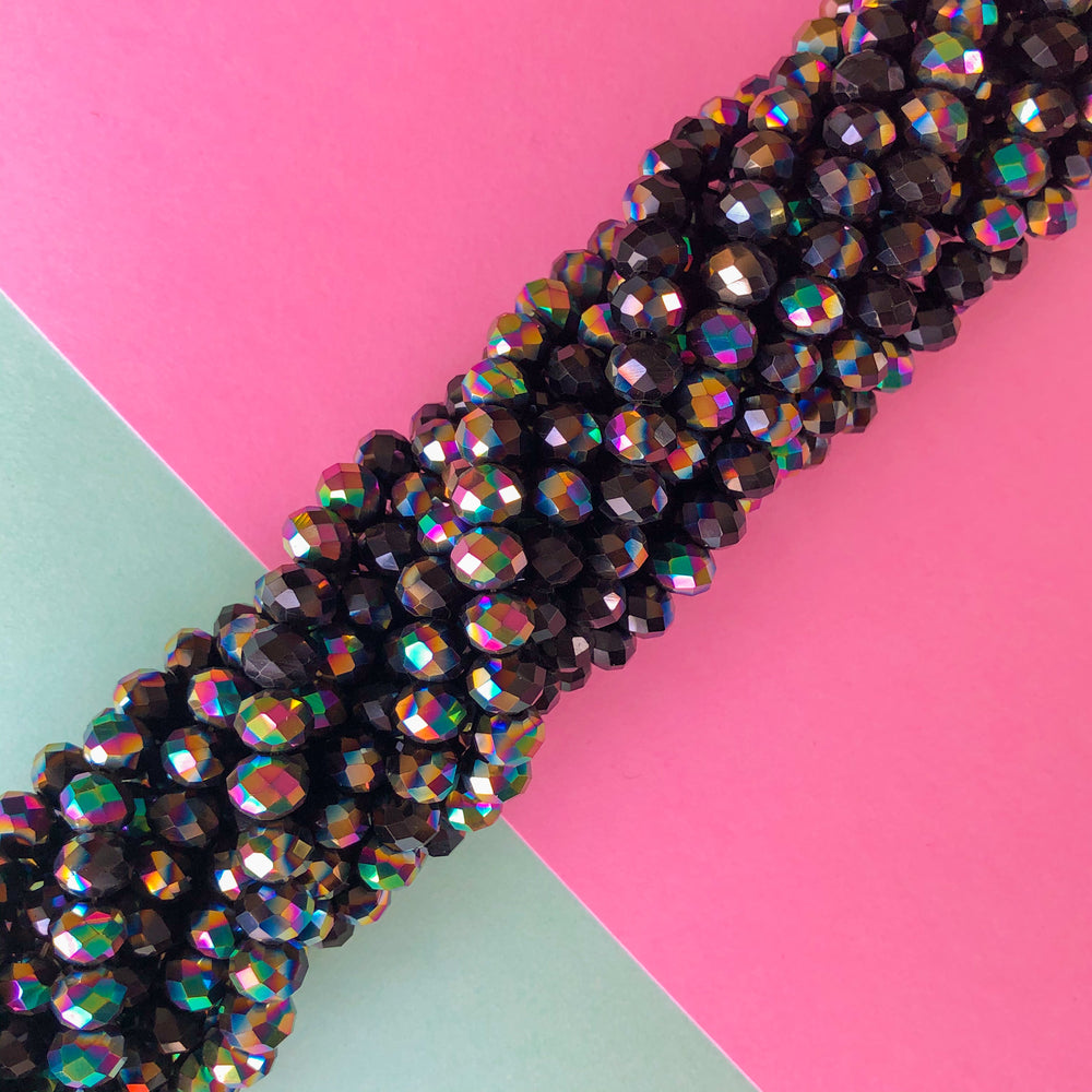 8mm Cool Iridescent Black Faceted Crystal