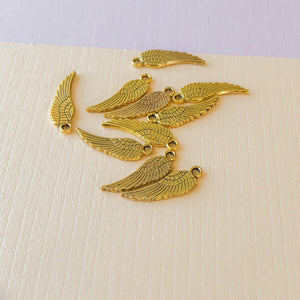 16mm Gold Plated Pewter Angel Wing Charm - 10 Pack