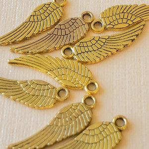 16mm Gold Plated Pewter Angel Wing Charm - 10 Pack