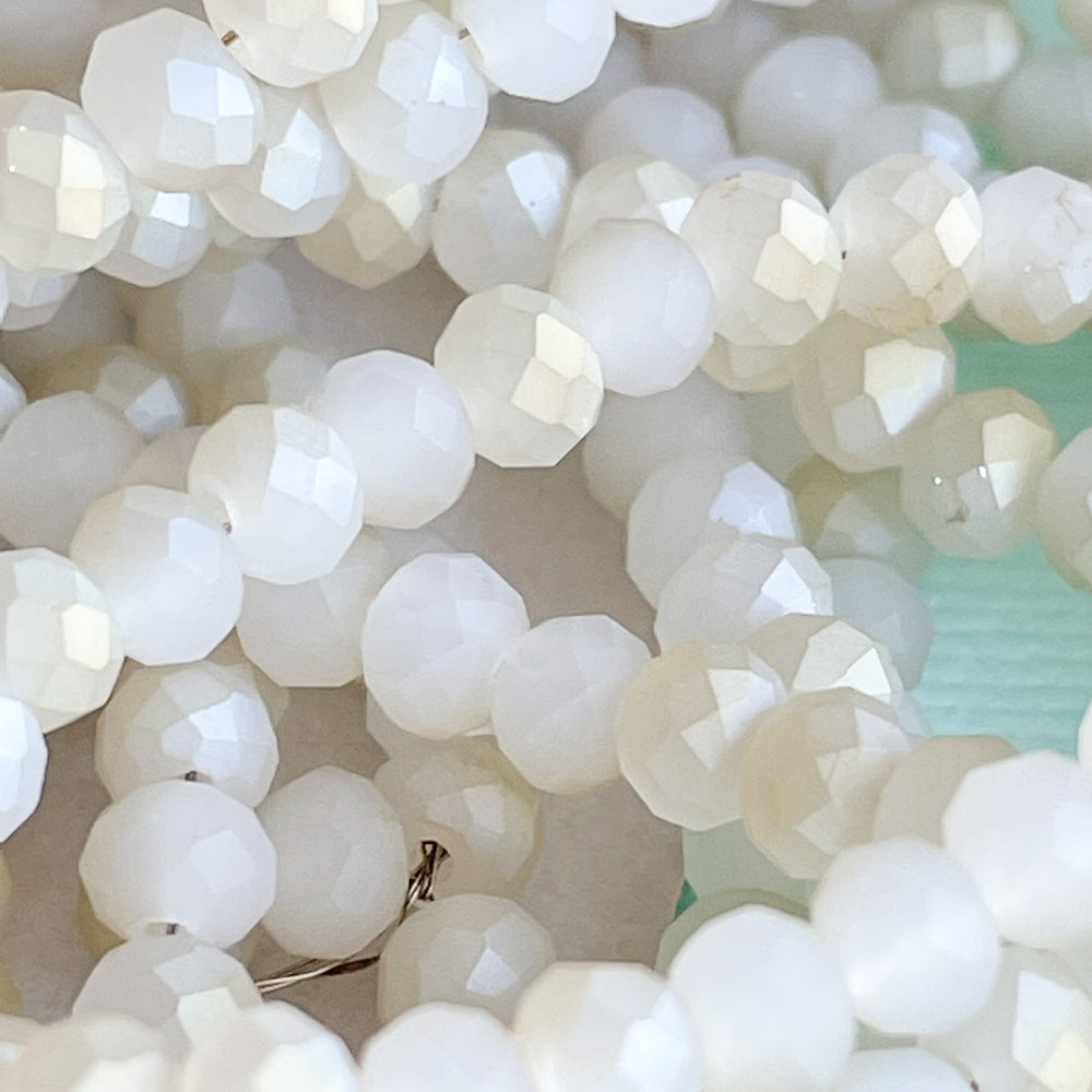 4mm Matte Arctic White Two-Tone Faceted Chinese Crystal Rondelle Strand