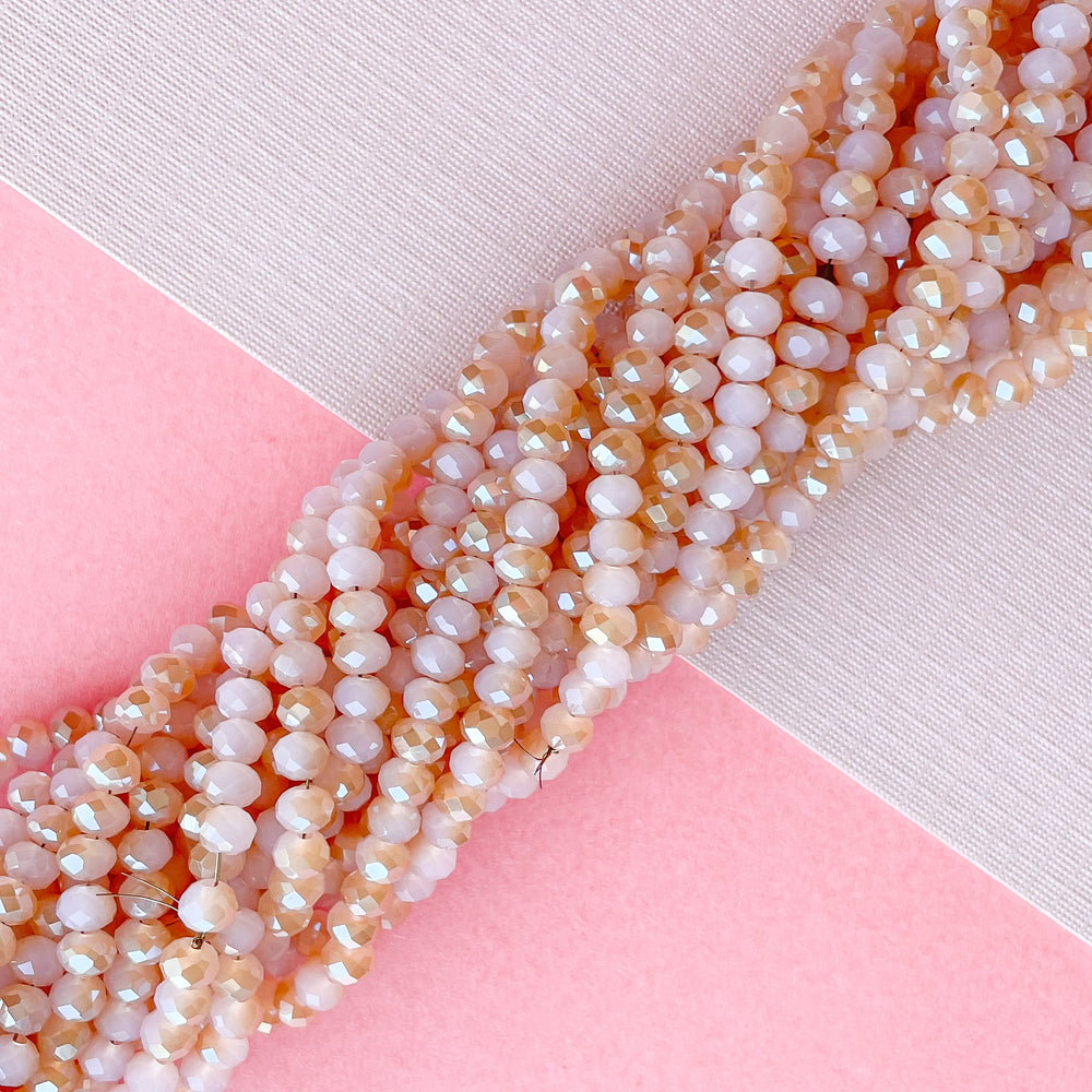 4mm Pink Crepe Two-Tone Faceted Chinese Crystal Rondelle Strand