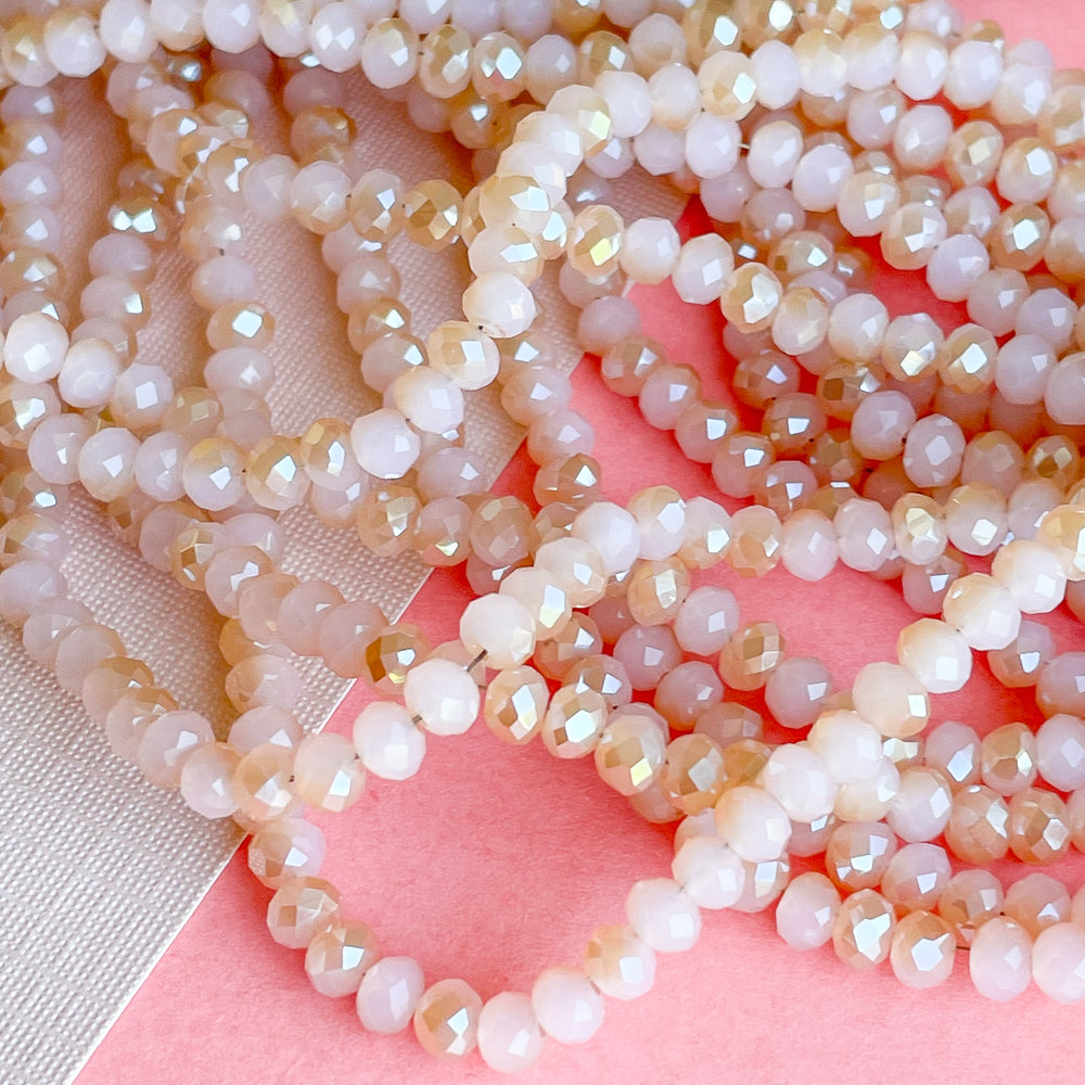 4mm Pink Crepe Two-Tone Faceted Chinese Crystal Rondelle Strand