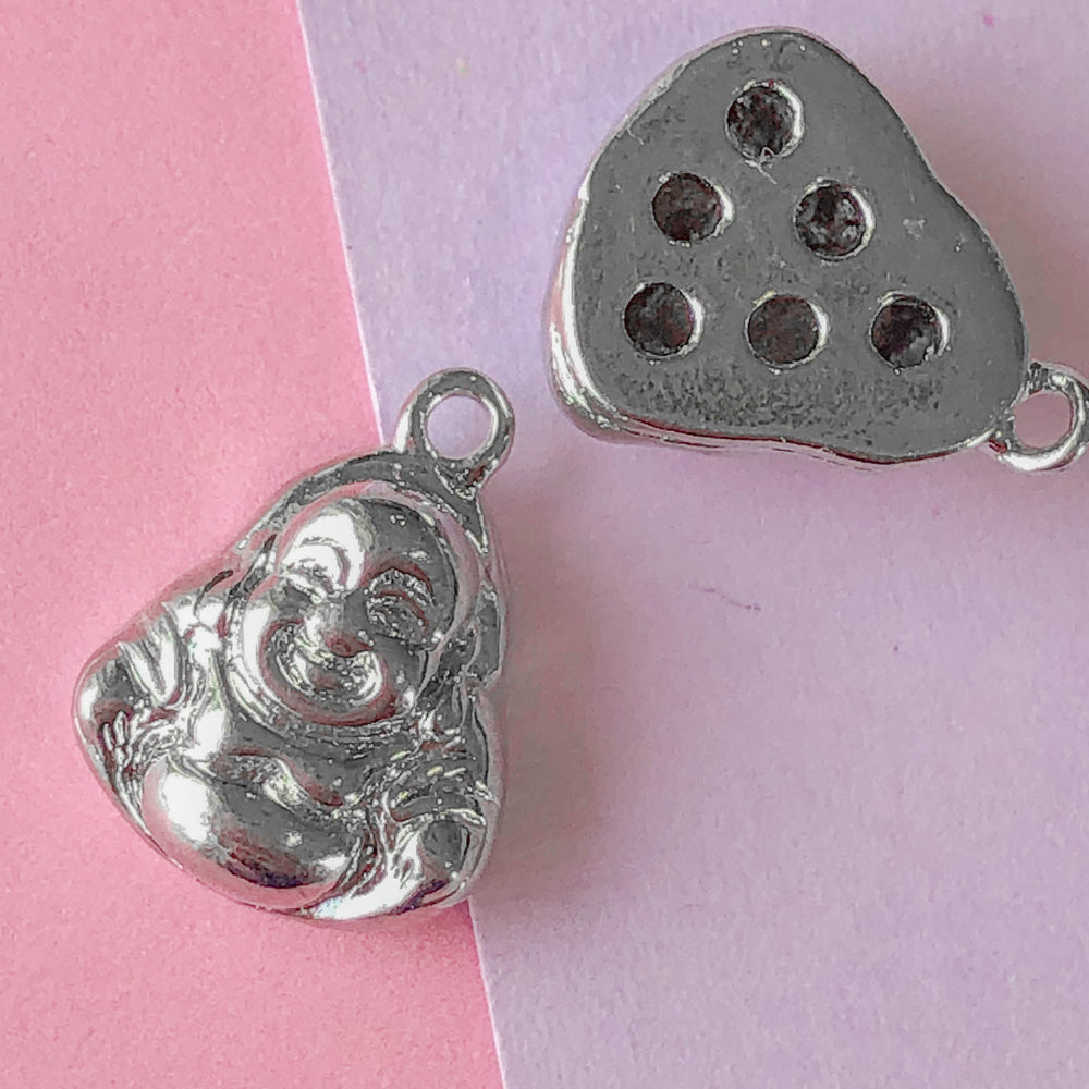 15mm Silver Laughing Buddha Charm - 2 Pack