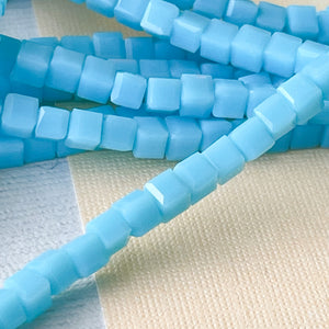 3mm Sky Blue Faceted Cube Crystal Strand