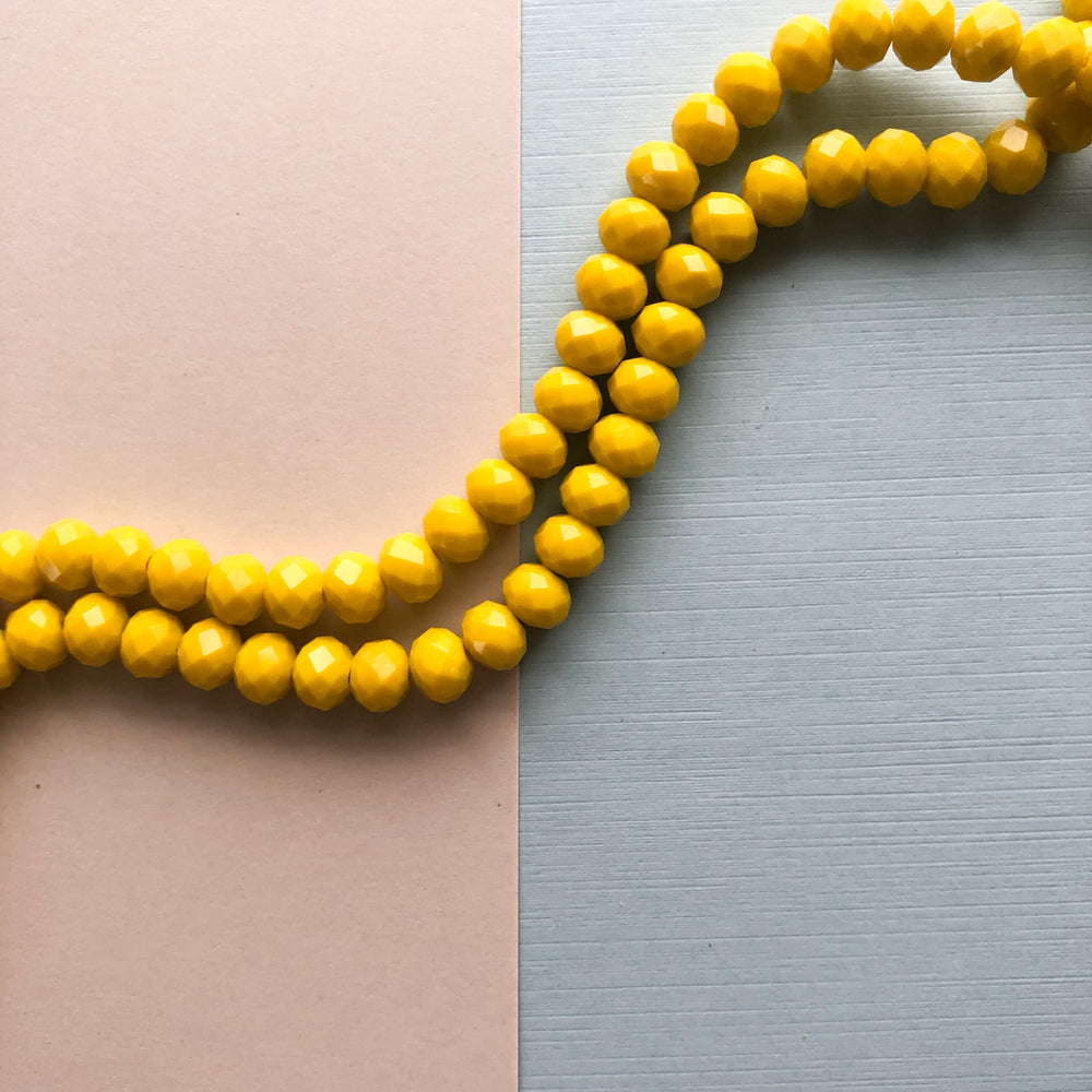 8mm Yellow Faceted Crystal Rondelle Strand