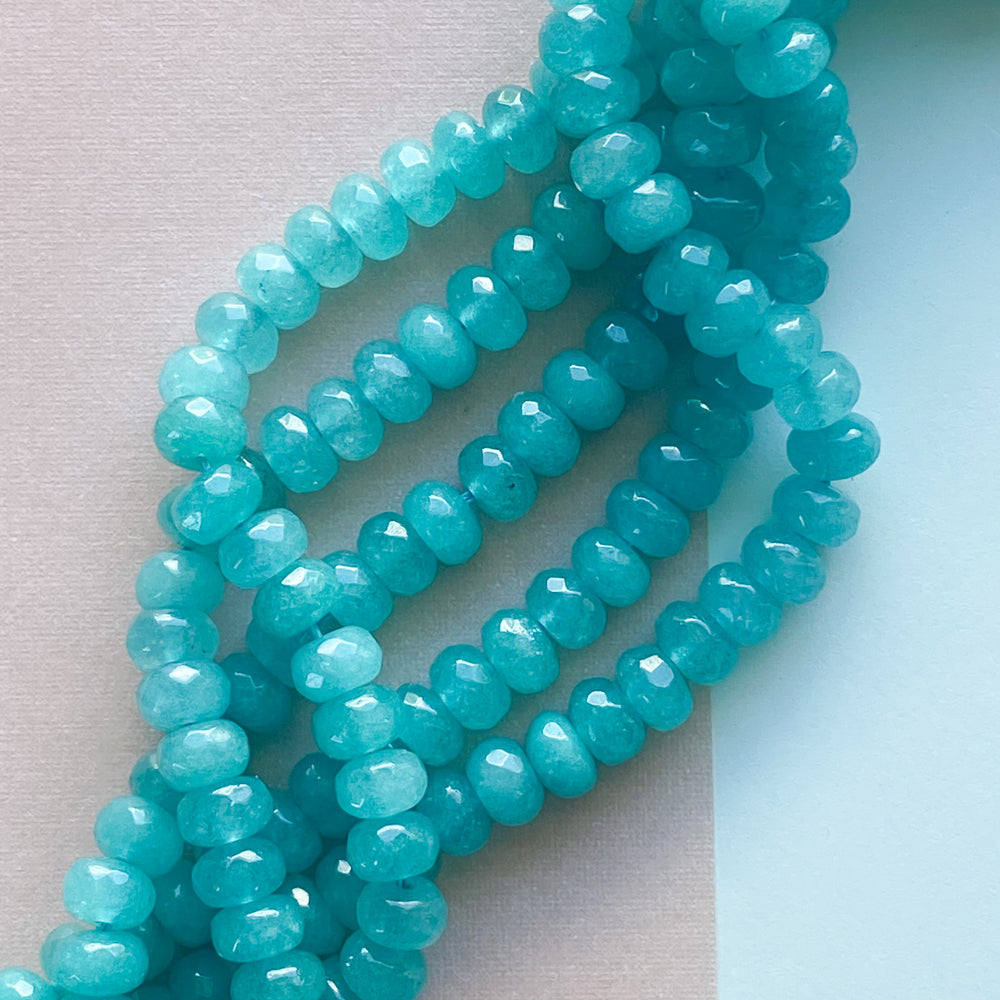 8mm Teal Dyed Jade Rondelle Strand