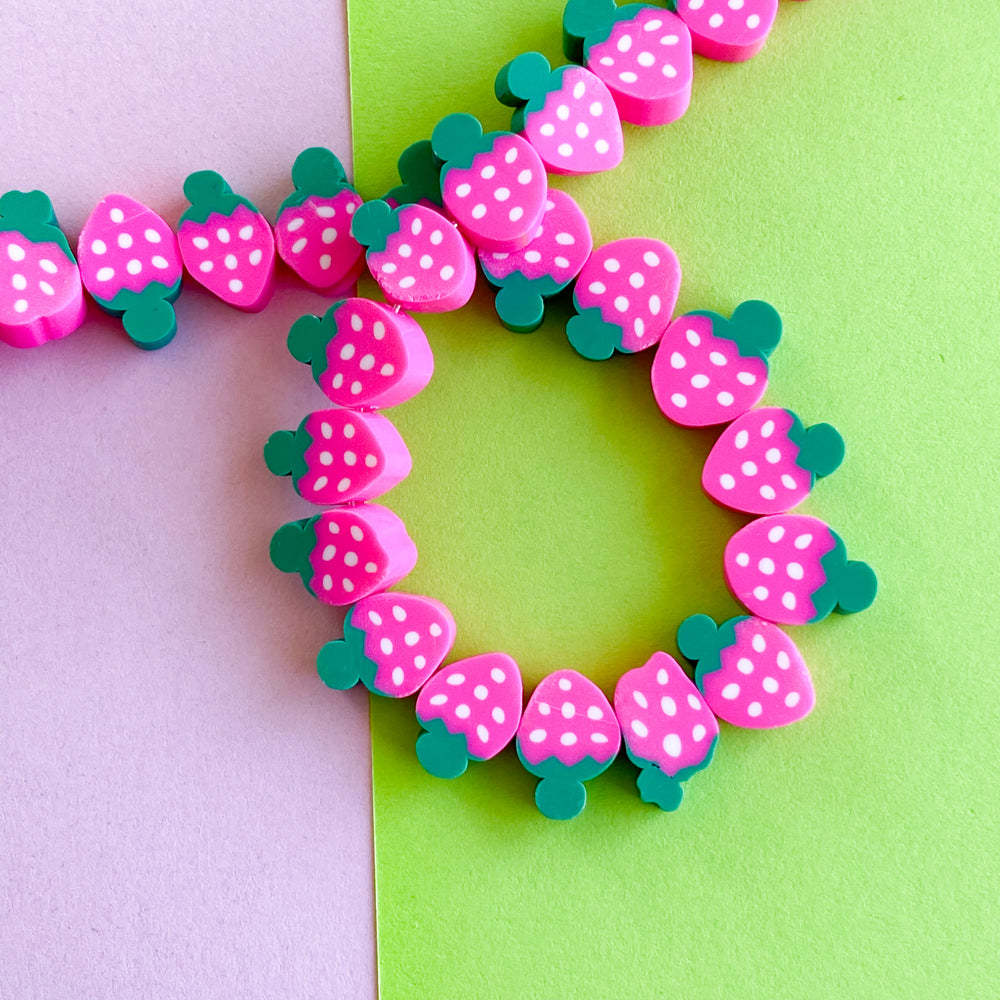 8mm Pink Strawberry Polymer Clay Strand