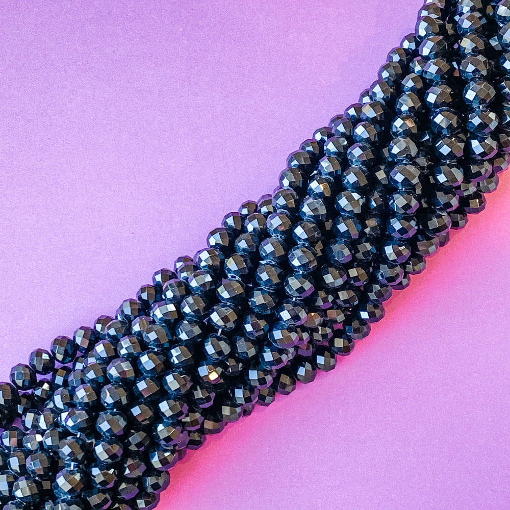 8mm Jet Black Chinese Crystal Rondelle Strand