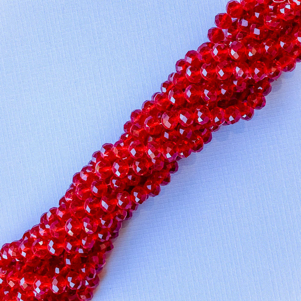 8mm Translucent Red Faceted Chinese Crystal Strand