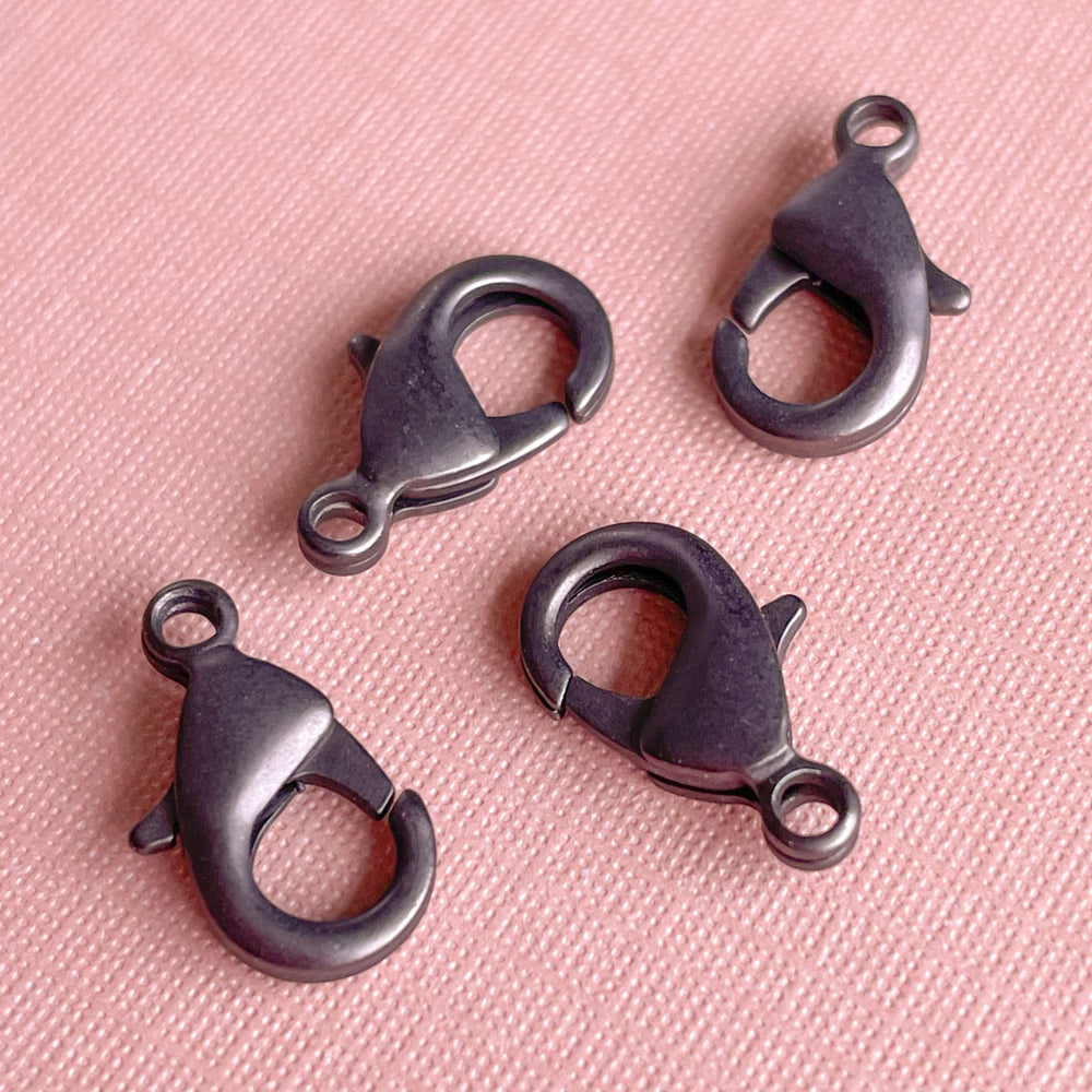 15mm Brushed Gunmetal Lobster Claw Clasp - 4 Pack