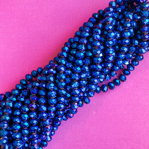 8mm Wizard Blue Faceted Crystal Rondelle Strand