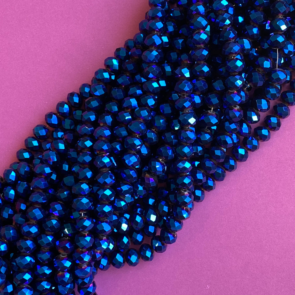 8mm Wizard Blue Faceted Crystal Rondelle Strand