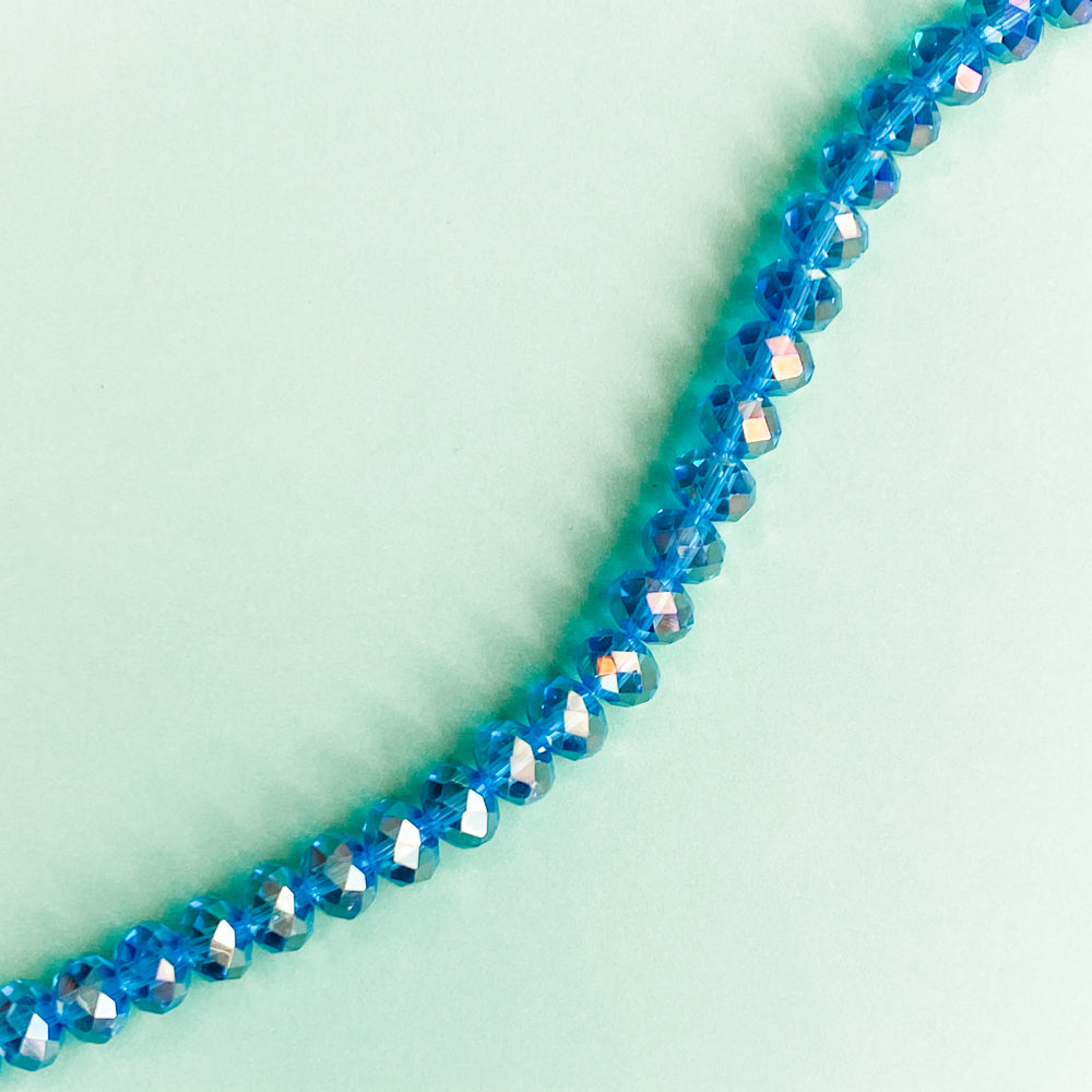 10mm Mermaid Blue Faceted Crystal Rondelle Strand