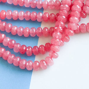 8mm Faceted Berry Dyed Jade Rondelle Strand