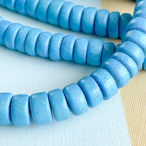 8mm Sky Blue Wood Rondelle Strand