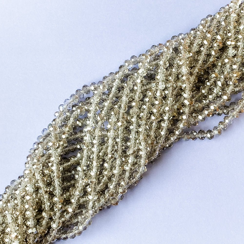 6mm Diamond Gray Faceted Crystal Rondelle Strand