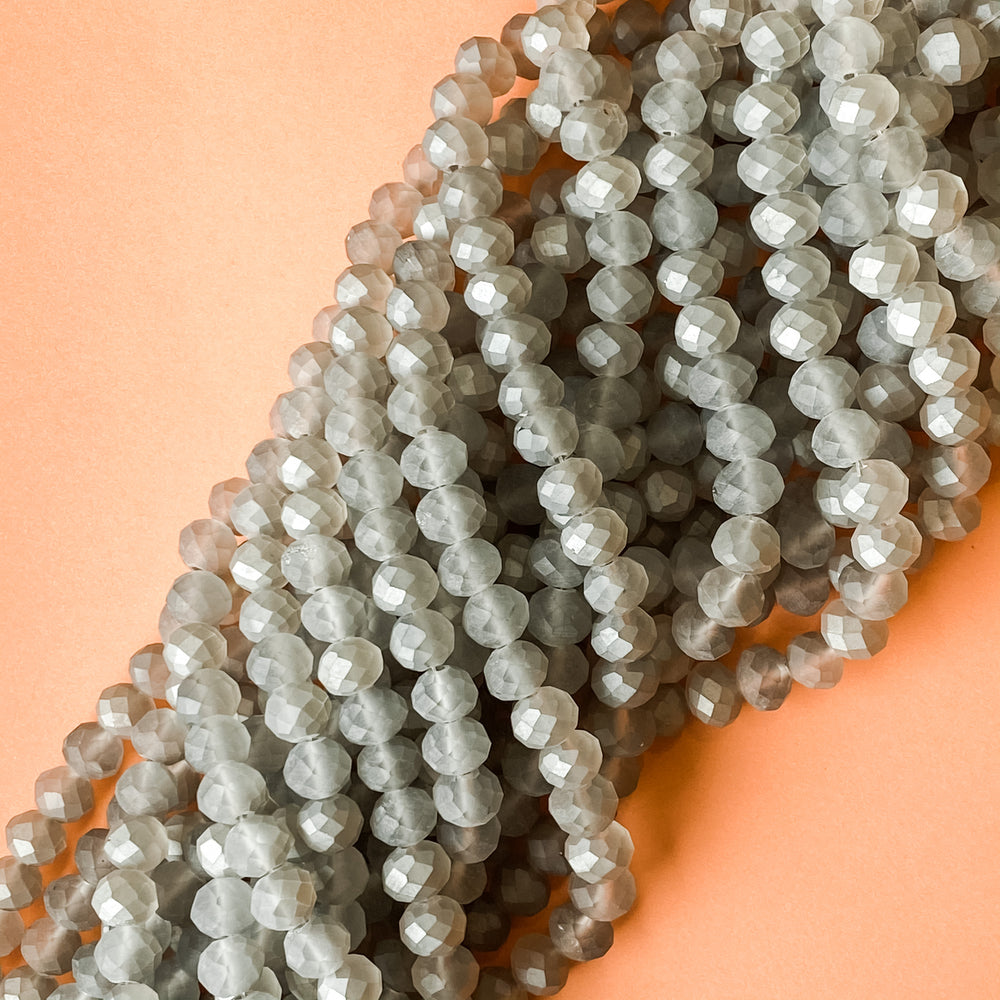 10mm Matte Metallic Gray Faceted Crystal Rondelle Strand