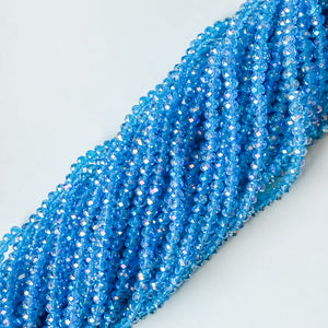 6mm Mermaid Blue Faceted Crystal Rondelle Strand