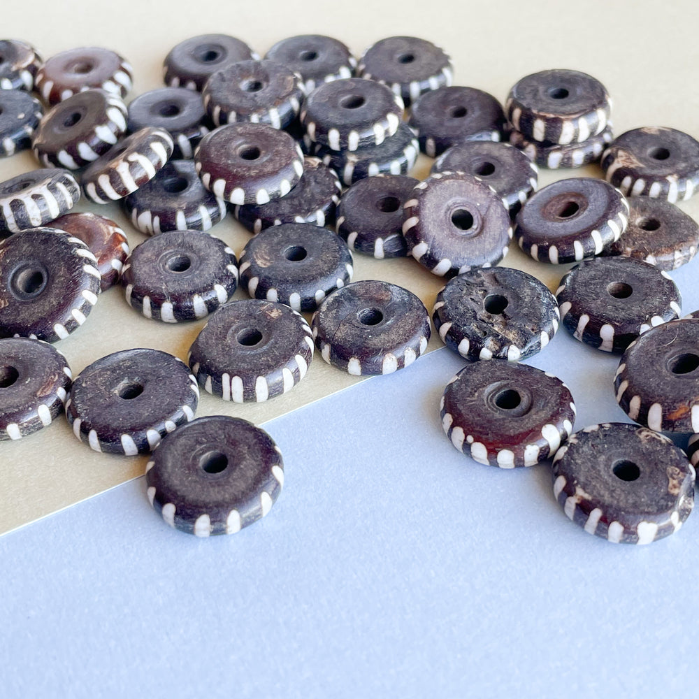 14mm White Striped Brown Bone Rondelle - 50 pack - Beads, Inc.