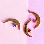 22mm Shiny Gold Crescent Moon + Star Charm