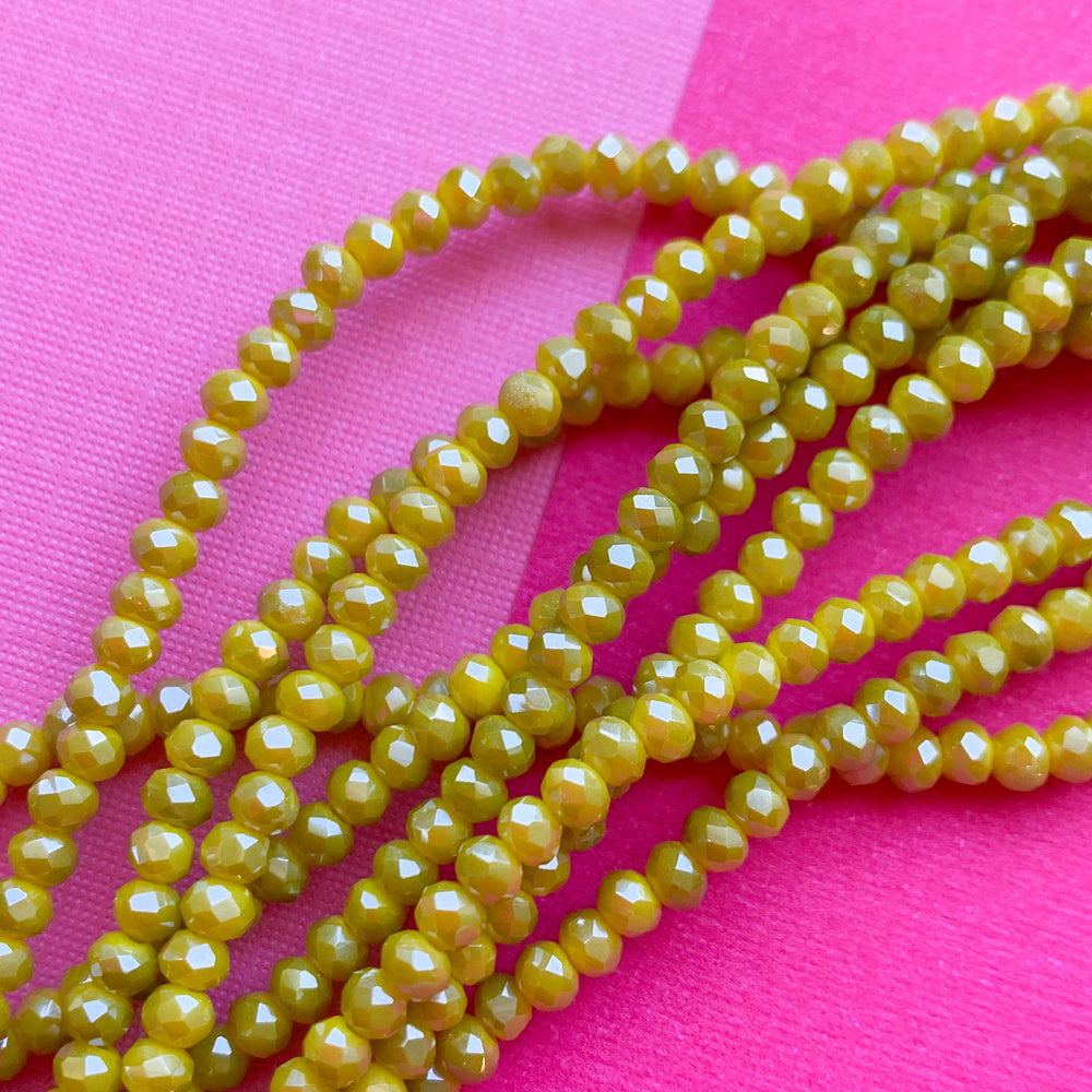 3mm Iridescent Limeade Faceted Chinese Crystal Rondelle Strand