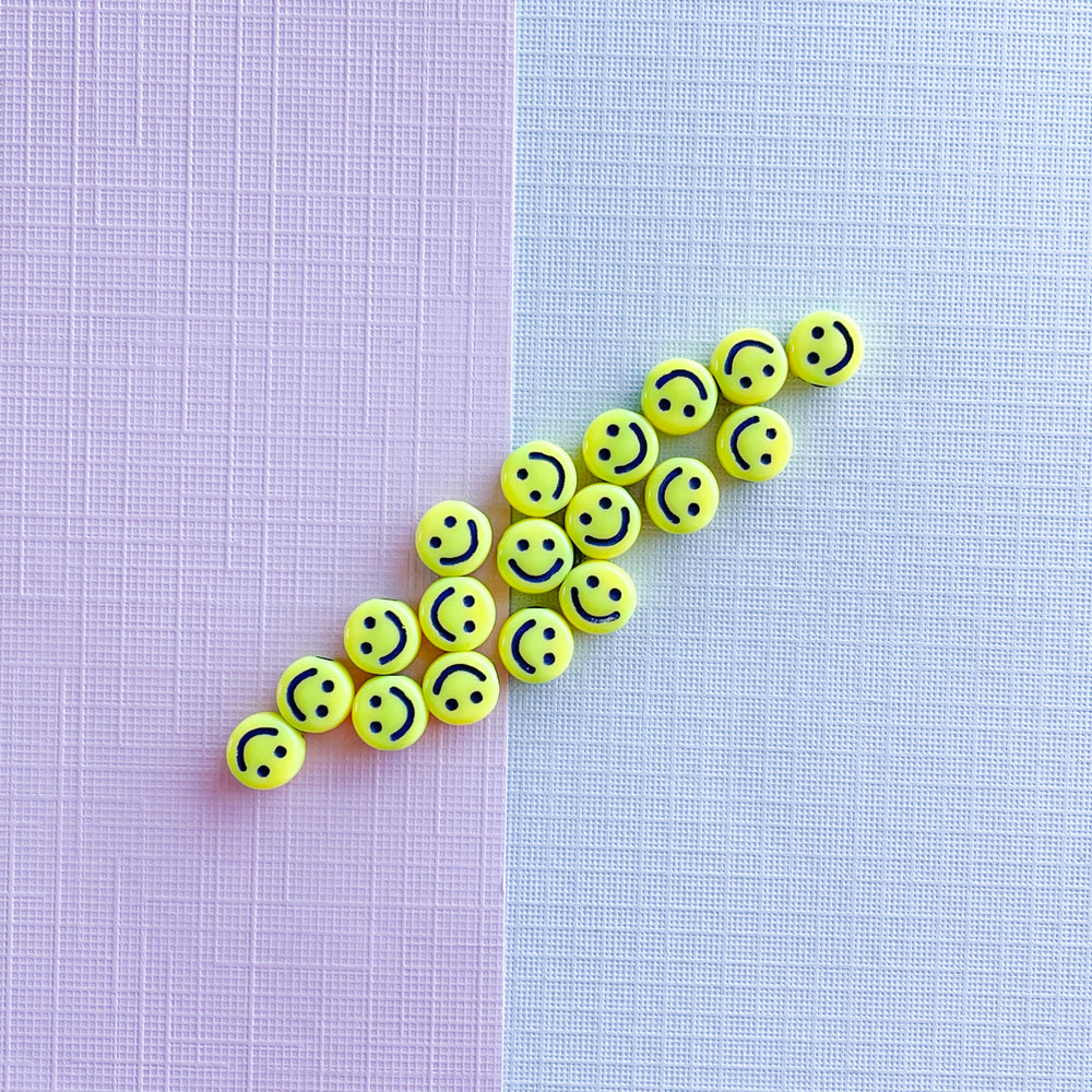 7mm Neon Acrylic Smiley Bead - 20 Pack