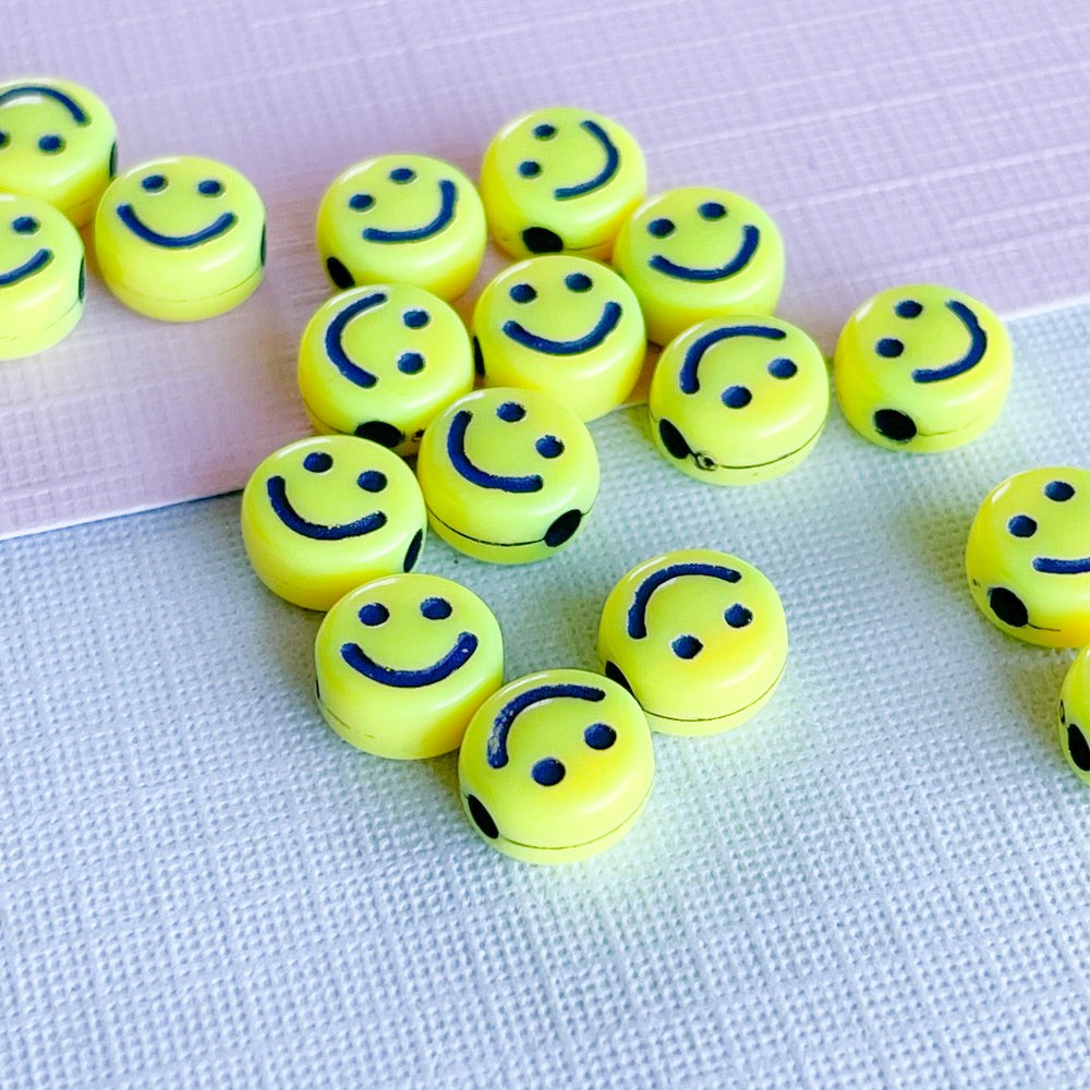 7mm Neon Acrylic Smiley Bead - 20 Pack