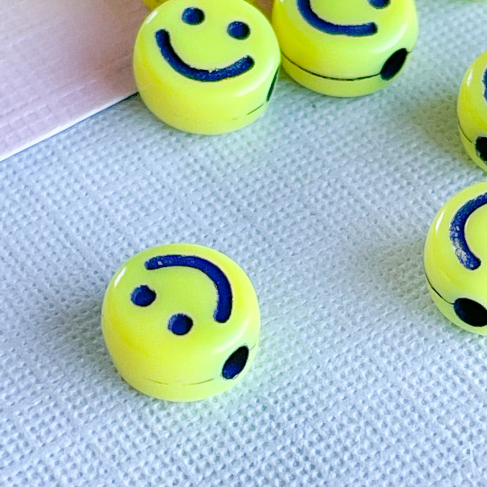 7mm Neon Acrylic Smiley Bead - 20 Pack