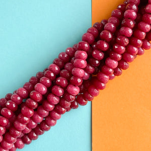 8mm Cranberry Dyed Jade Faceted Rondelle Strand