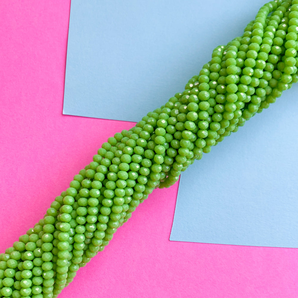 4mm Crocodile Green Faceted Chinese Crystal Rondelle Strand