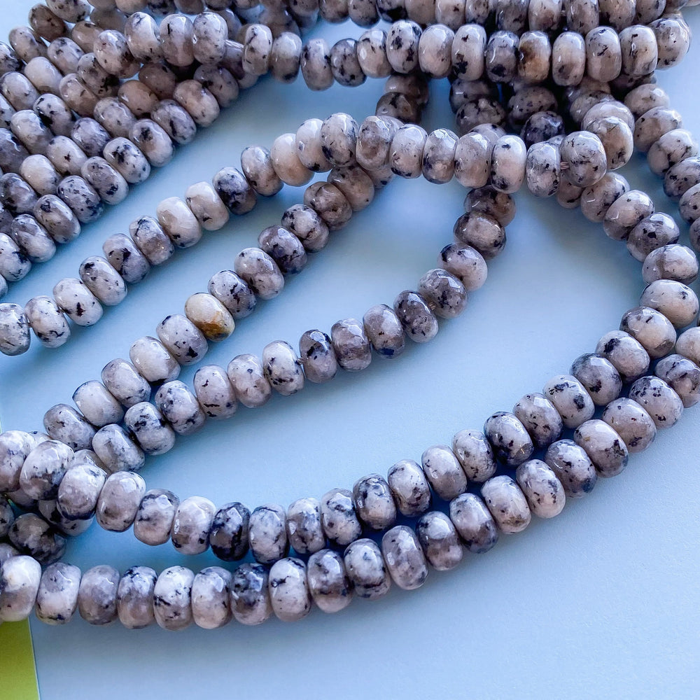 8mm Cookies And Cream Spotted Jade Faceted Rondelle Strand