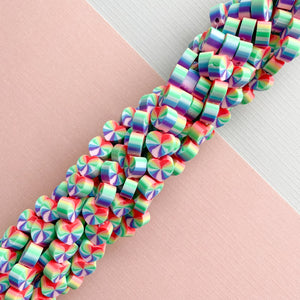 10mm Rainbow Heart Polymer Clay Strand