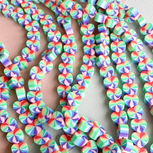 10mm Rainbow Heart Polymer Clay Strand