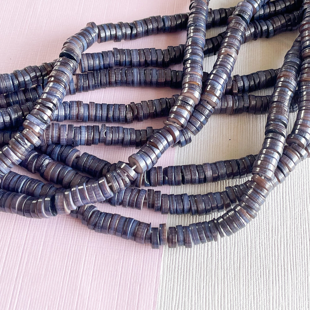 6mm Indigo Shell Thick Cut Heishi Strand