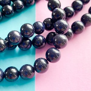 10mm Smooth Navy Blue Goldstone Round Strand