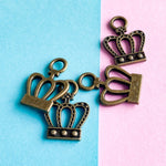 18mm Bronze Finish Pewter Crown Charm - 4 Pack