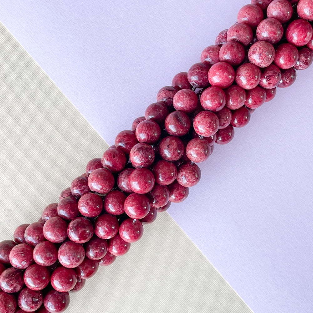 8mm Rust Red Spotted Jade Rounds Strand