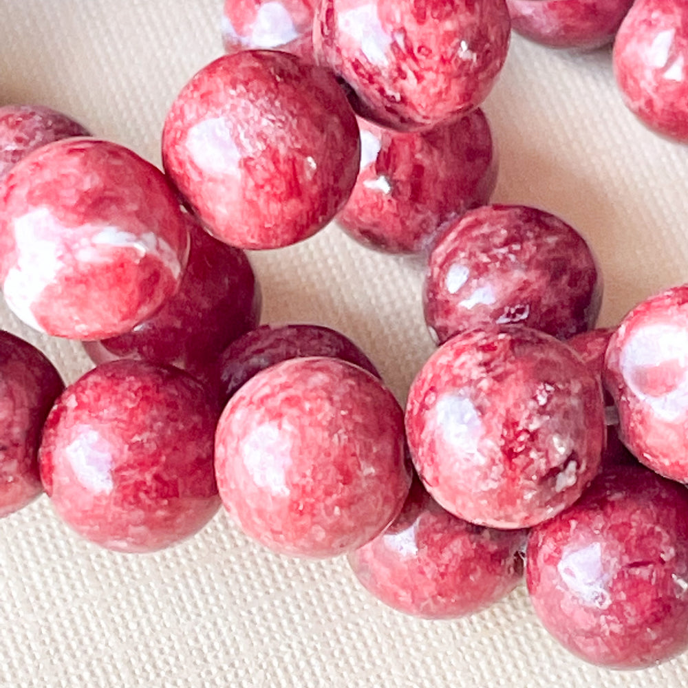 8mm Rust Red Spotted Jade Rounds Strand