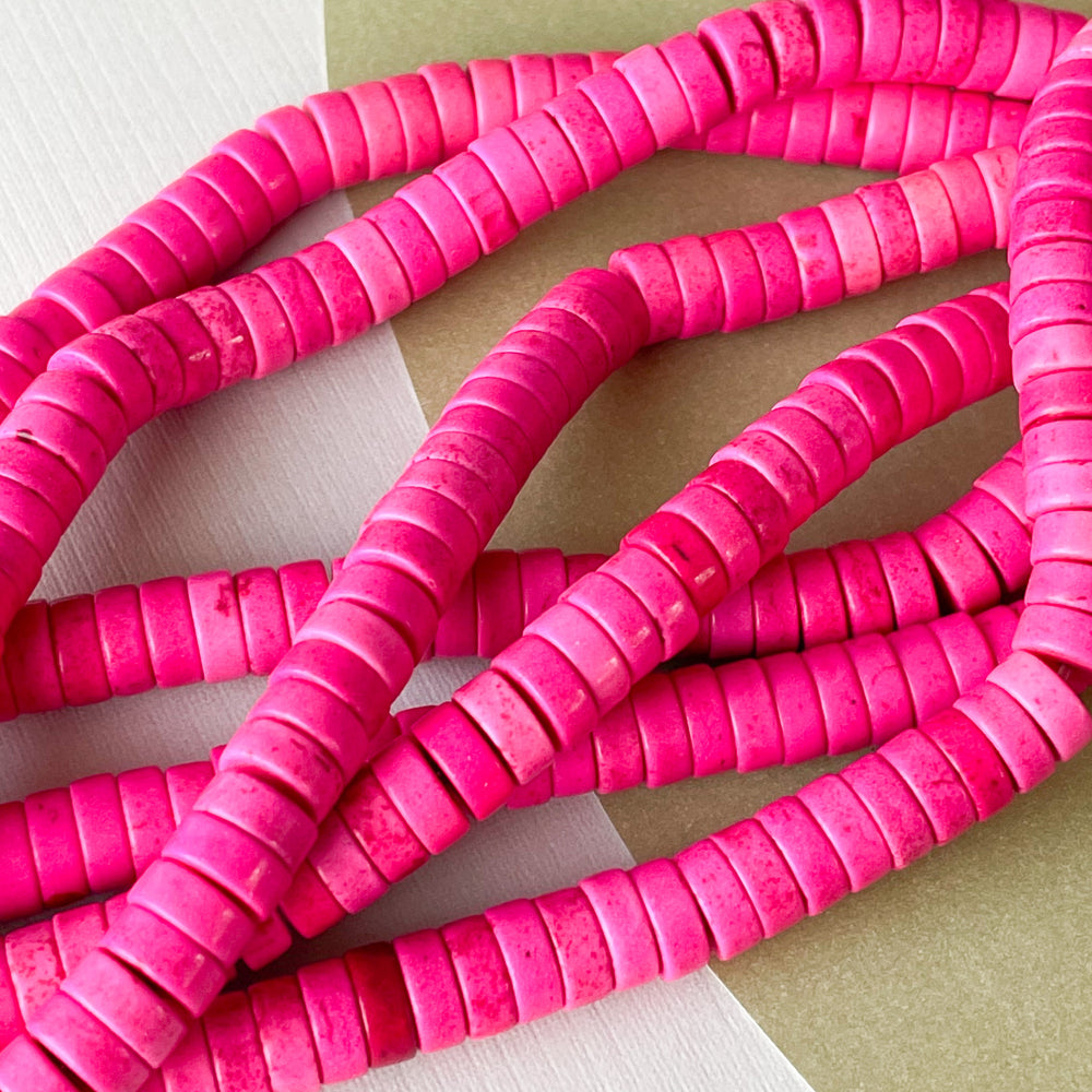 8mm Hot Pink Magnesite Heishi Rondelle Strand