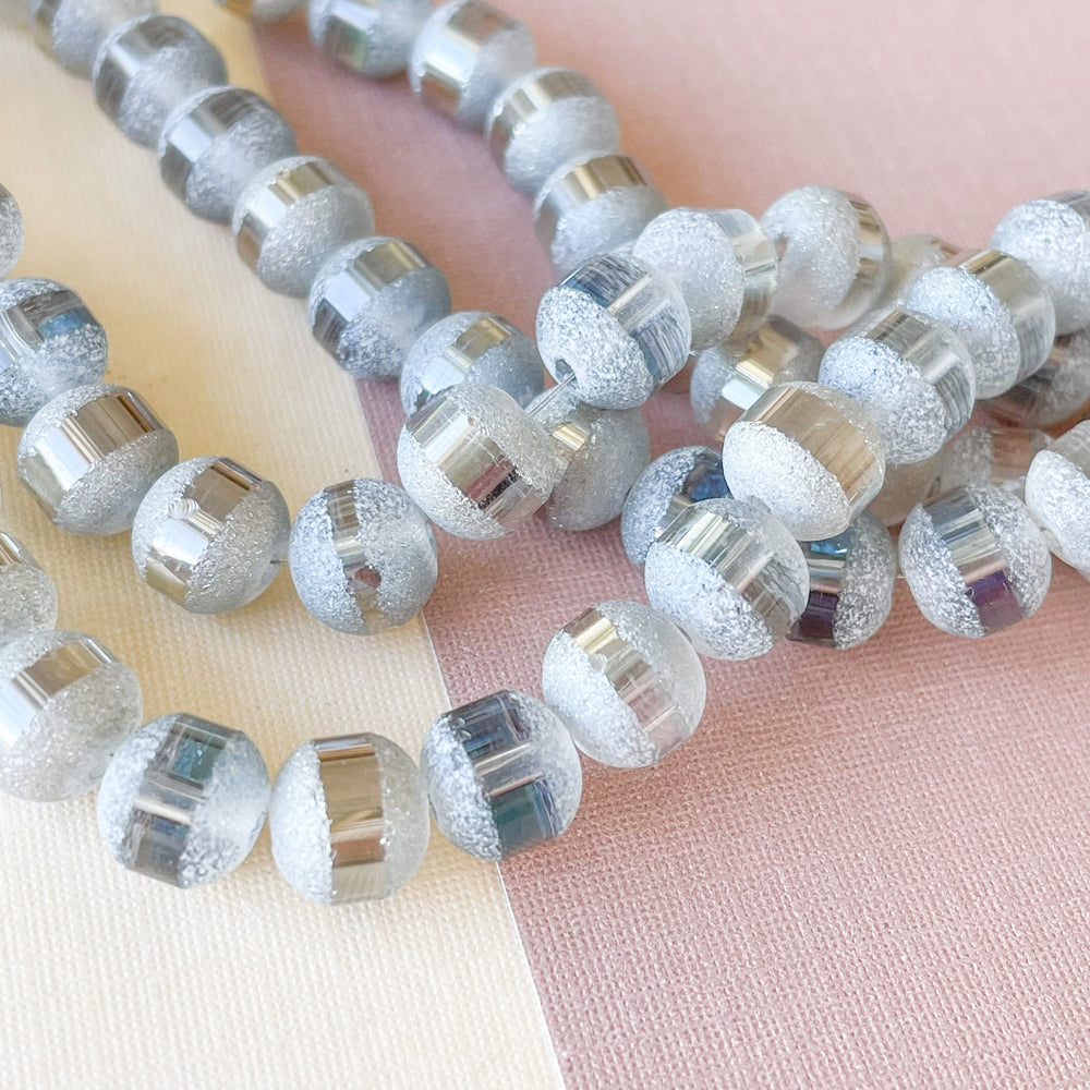 8mm Mirror Stripe Matte Stardust Crystal Rounds Strand