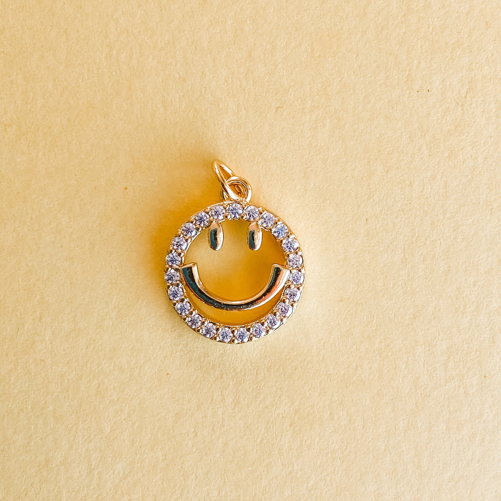 12mm Gold Pave Open Smiley Face Charm