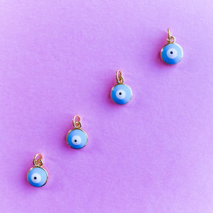 8mm Aqua + White Enamel Evil Eye Gold Plated Charm