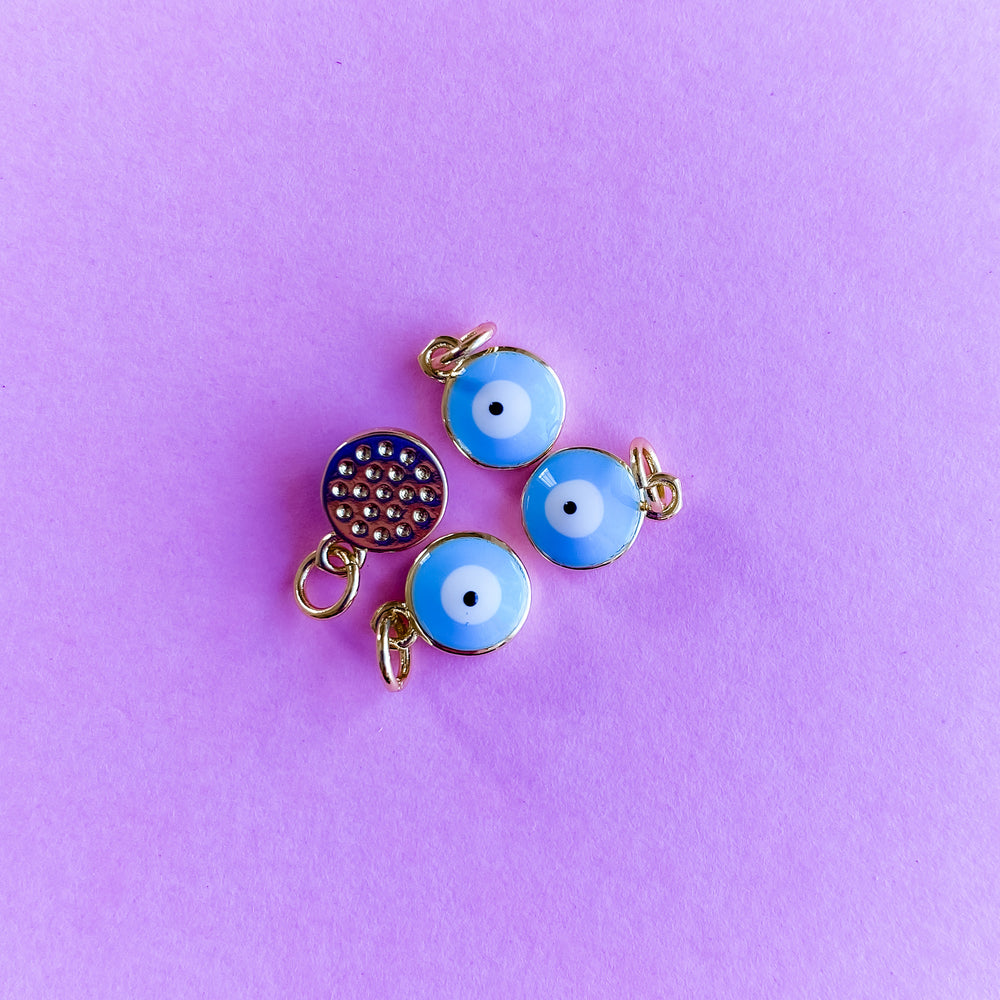 8mm Aqua + White Enamel Evil Eye Gold Plated Charm