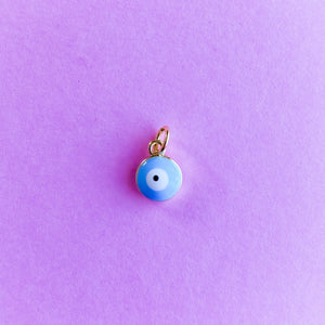 8mm Aqua + White Enamel Evil Eye Gold Plated Charm