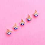 10mm Blue + White Long Lash Evil Eye Gold Plated Charm