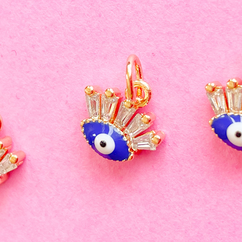 10mm Blue + White Long Lash Evil Eye Gold Plated Charm