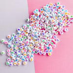 7mm Rainbow White Letter Acrylic Coin Bead Pack