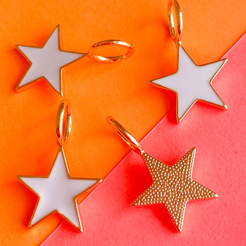 15mm White Enamel Gold Star Pendant